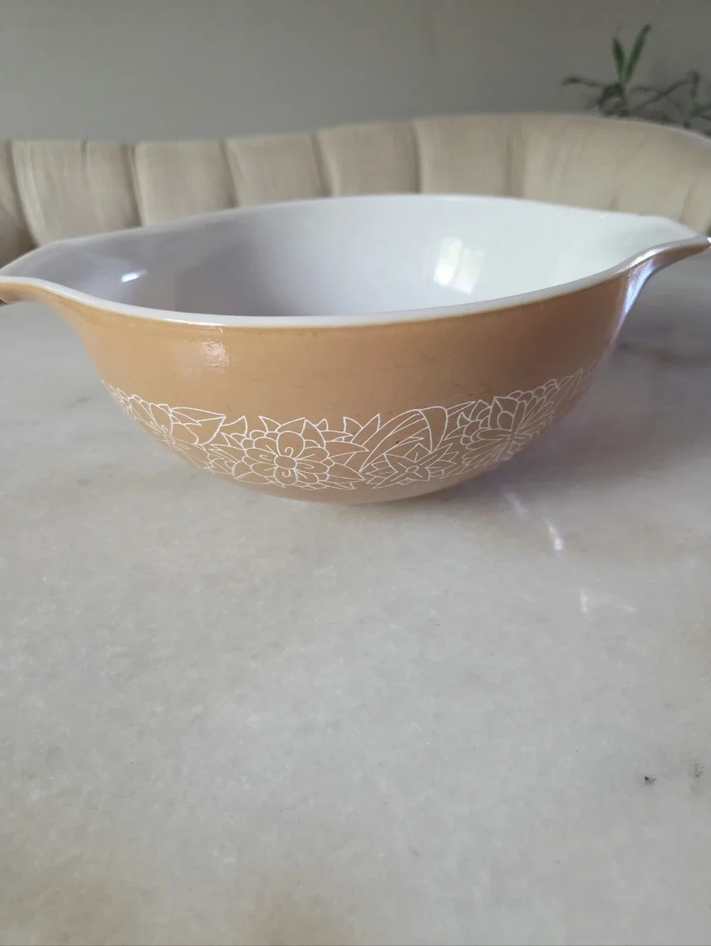 Vintage PYREX Woodland Tan Brown Cinderella Nesting Mixing Bowl Set #442 #443